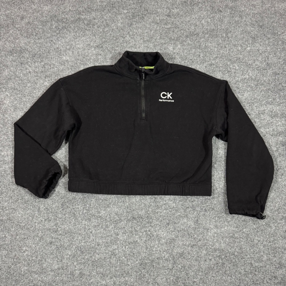 Calvin Klein Performance Quarter Zip Pullover Womens S Black Cotton Blend EUC